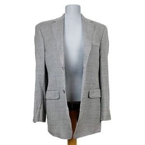Vintage Boyfriend Blazer Academia Padded Shoulder Houndstooth Wool